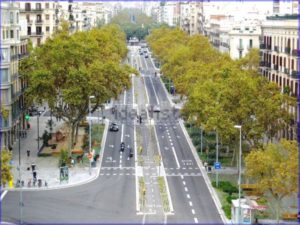 A luminous street in Barcelona, Spain.