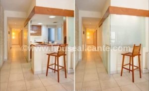 128m2 Apartment in Alicante with kitchen and bar stools.