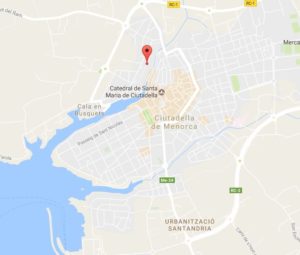 A Google map showing the location of an apartment in the Center of Menorca.