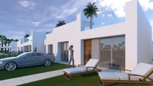 A modern villa with a car in front of it, located in Pilar de la Horada, Murcia.