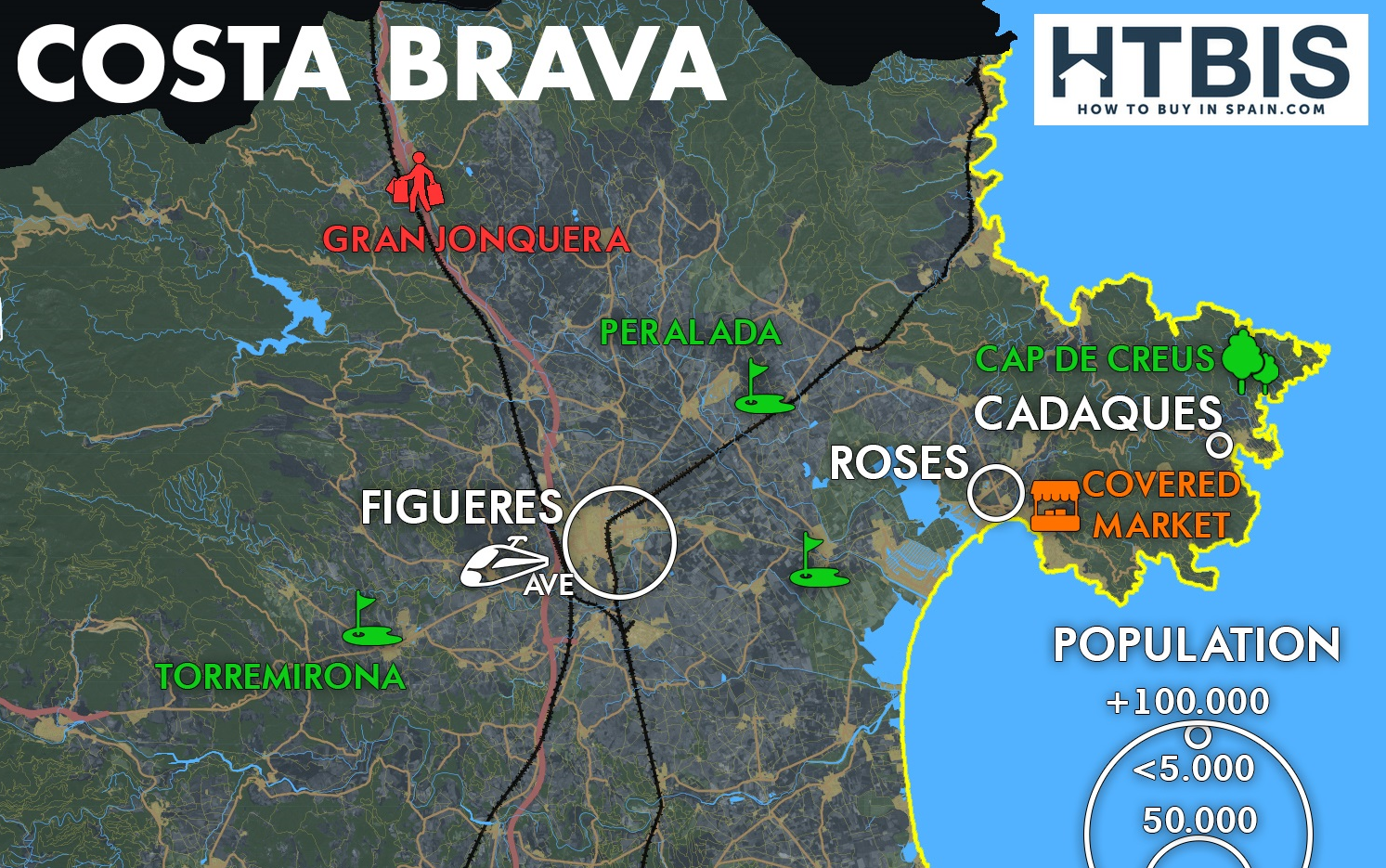 A map highlighting the location of Costa Brava near Girona.