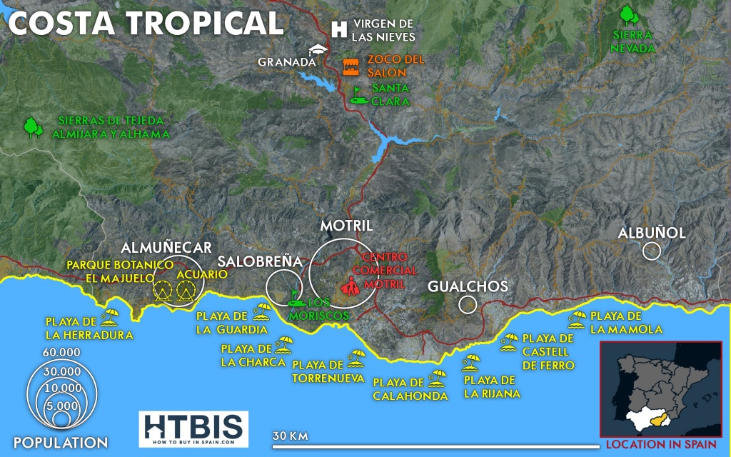 Map with all the must see places of the Costa Tropical