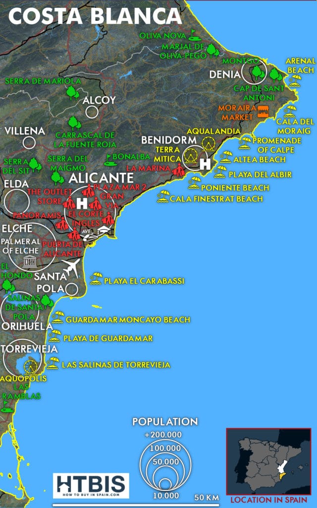Infographic with the must see places of the Costa Blanca