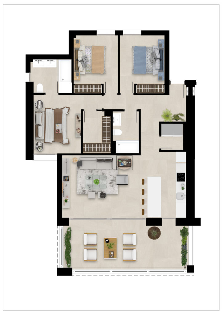 A floor plan of a new build apartment in Cadiz.