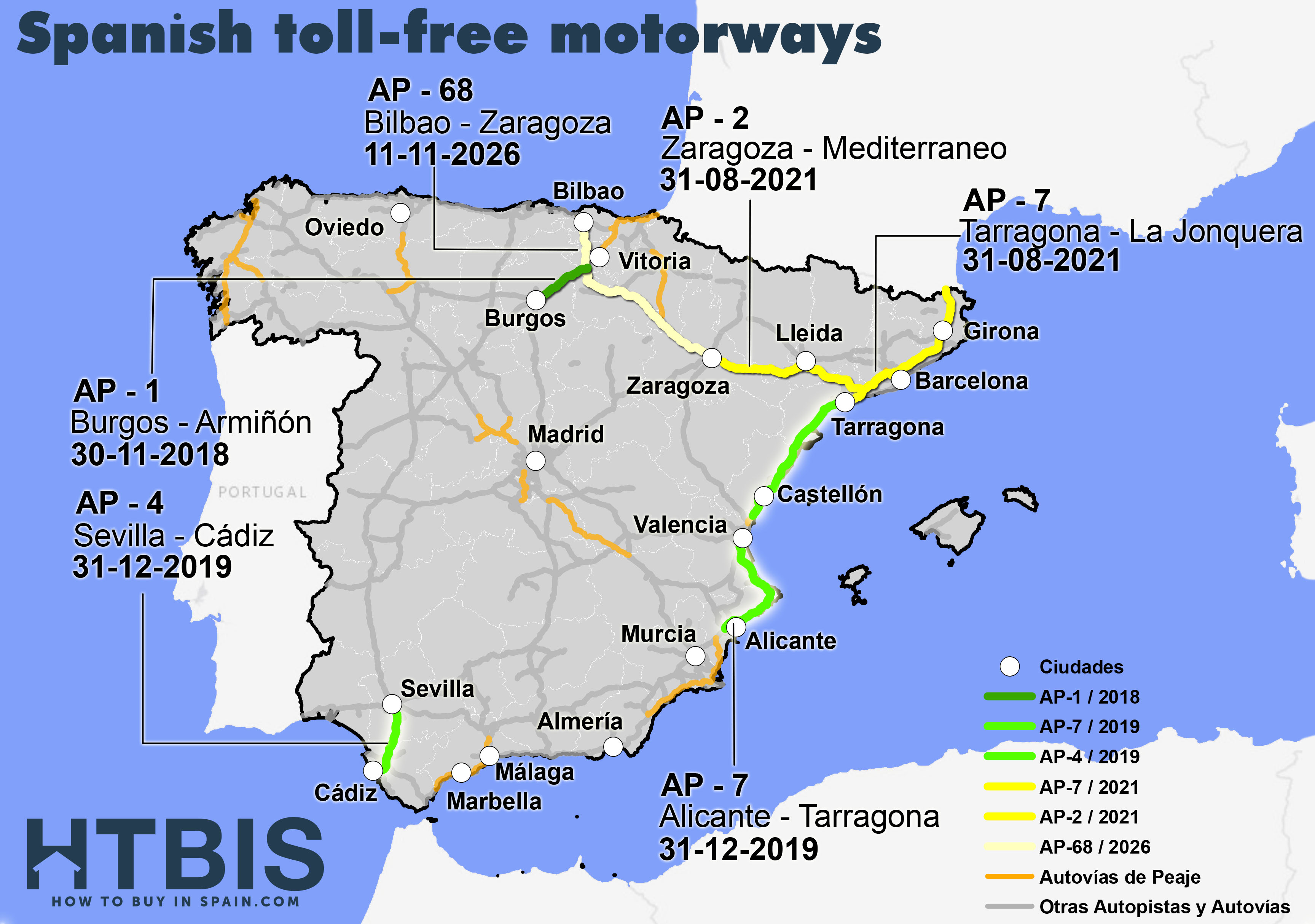 Spanish Toll Roads Map Motorways Are Becoming Toll-Free In Spain... Invest In Valencia? - How To  Buy In Spain