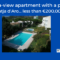 Image of an apartment complex with a sea view and swimming pool, located in Platja d'Aro, Spain. This Costa Brava property for sale is advertised for less than €200,000.