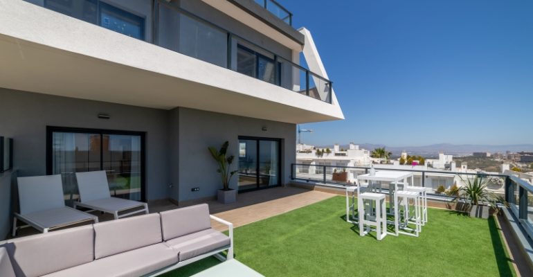 A modern apartment with a large balcony, available as an Alicante New Build Apartment for sale.
