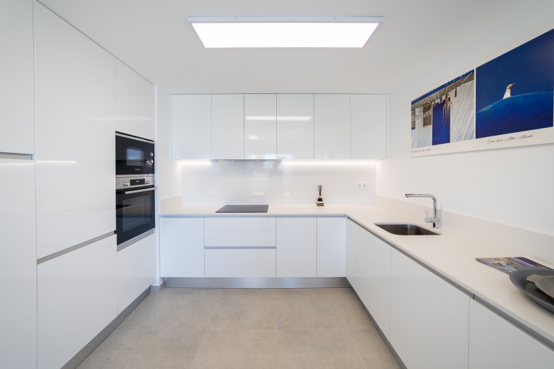 Alicante New Build Apartment with a white kitchen.
