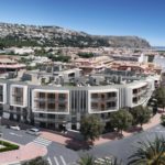 An aerial view of a cheap apartment building near the sea in Alicante.