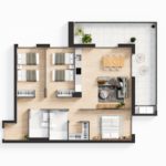 A floor plan of a two bedroom apartment.