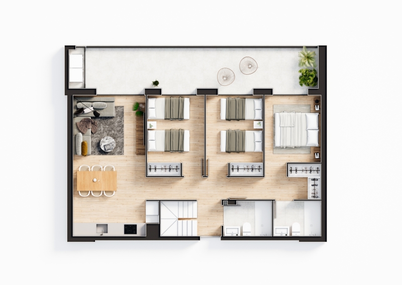 A cheap Alicante property for sale showcasing a floor plan of a two bedroom apartment.
