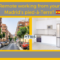 A street view of Madrid with parked cars on the left, and a modern kitchen with white cabinetry and appliances on the right. Text reads "Remote working property in Madrid?" with the Spanish flag.
