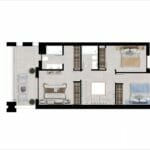 A floor plan of a penthouse apartment in Malaga with two bedrooms.