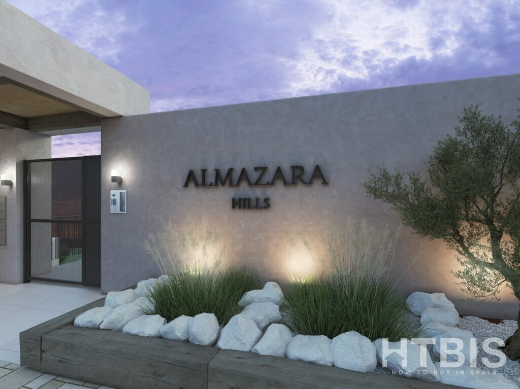 A rendering of the entrance to an apartment in Almazara Hills.