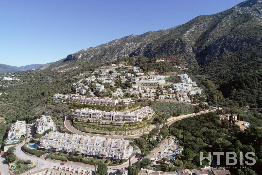 An aerial view of an apartment complex in Malaga.