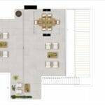 A floor plan of a living room and dining area in an apartment in Malaga.