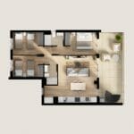 A floor plan of a two-bedroom Alicante New Build Apartment.