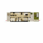 A floor plan of a Gran Alicante new build apartment with two bedrooms and a living room.