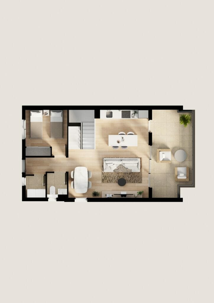 A floor plan of a two-bedroom apartment in Benidorm property for sale.