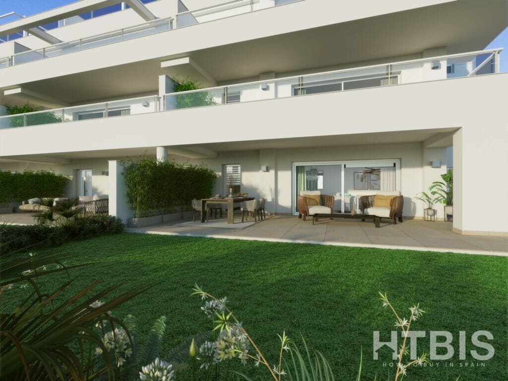 A 3D rendering of a New Build apartment complex in Marbella.