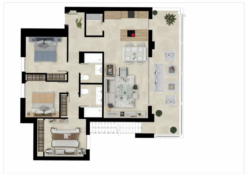 A floor plan of a two-bedroom Malaga New Build Apartment.