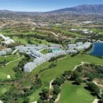 An aerial view of a golf resort near a Marbella New Build apartment.