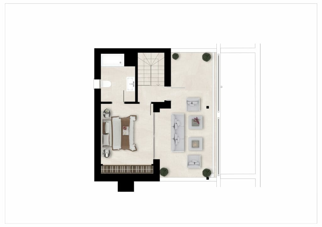 A floor plan of a two-bedroom Fuengirola New Build apartment.