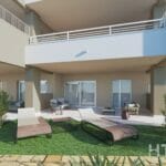 A 3d rendering of an apartment complex near the Estepona Golf Course.