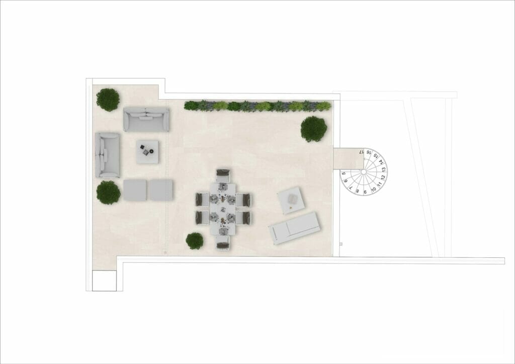 A floor plan of a small outdoor area at the Estepona Golf Course apartment.