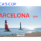 Two sailboats on the sea near a beach with the text "America's Cup Barcelona 2024" and a cityscape in the background, highlighting America's Cup races.