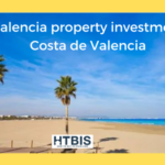 Beach scene in Valencia with palm trees and blue sky. Text reads: "Valencia property investment Costa de Valencia." A subtle nod to the enticing Costa Dorada property for sale completes the picture. Spanish flag icon included.