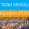 Skyline view of a city with text: "2025 Spain Short-Term Rental Regulation Update" next to a Spanish flag.